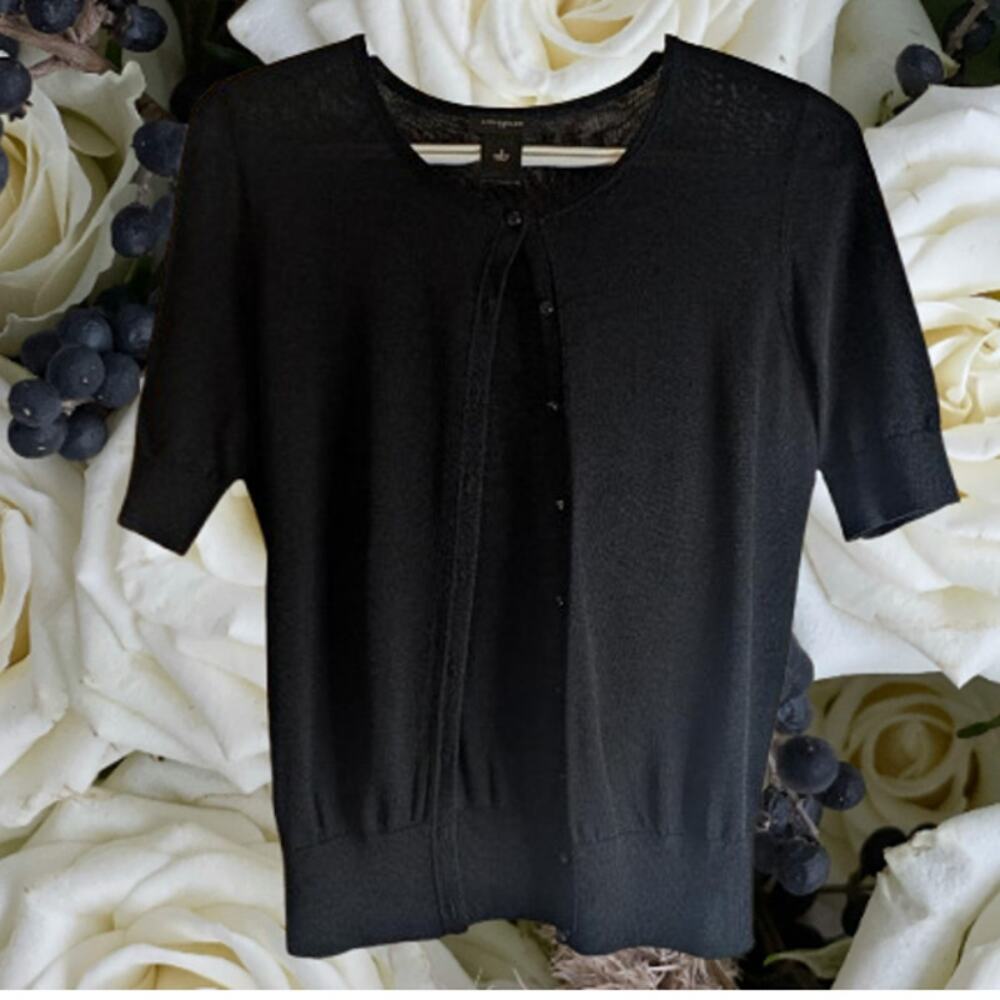 Ann Taylor small short sleeve button down knit nylon blend stretch sweater.